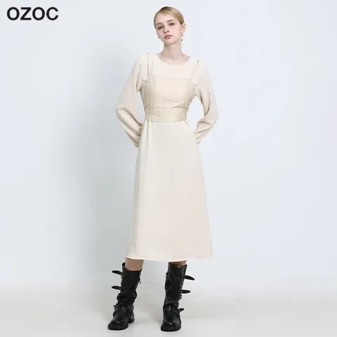 [오조크(OZOC)] 텐셀 배색 뷔스티에 원피스(택가격 171000원)