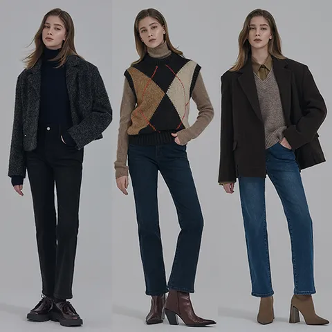 뱅뱅 25FW 여성 기모 라이크라 스트레이트 데님 3종