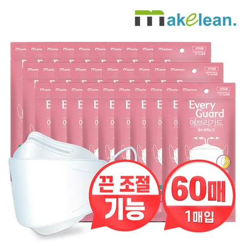 메이클린 KF94 미세먼지 황사마스크 60매 끈조절/성인