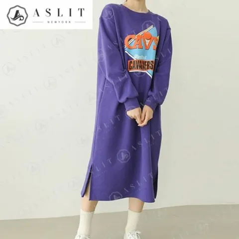 [애슬릿] 국내 생산 면 옆트임 맨투맨 롱 원피스