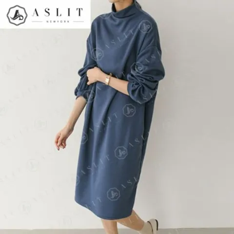 [애슬릿] 국내 생산 여성 기모 반 폴라 롱 원피스