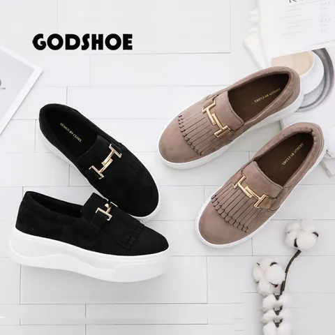 갓슈 스컷태슬 체인 통굽슬립온 키높이 슬립온