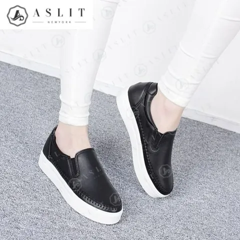 [애슬릿] 여성 스티치 밴딩 키높이 슬립온 운동화