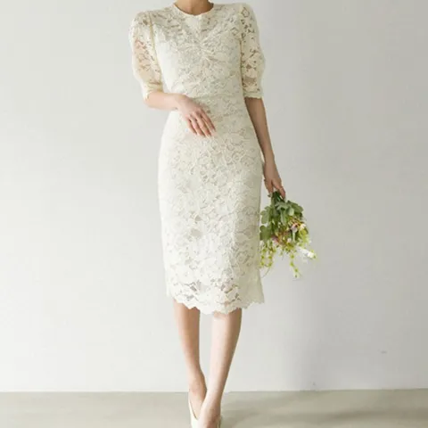 [애슬릿] 여성 러블리 플라워 레이스 미디 롱 원피스