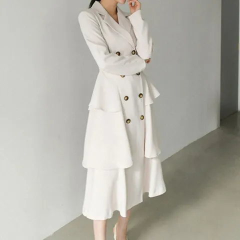 [애슬릿] 여성 러플 트렌치 블레이저 자켓 롱 원피스