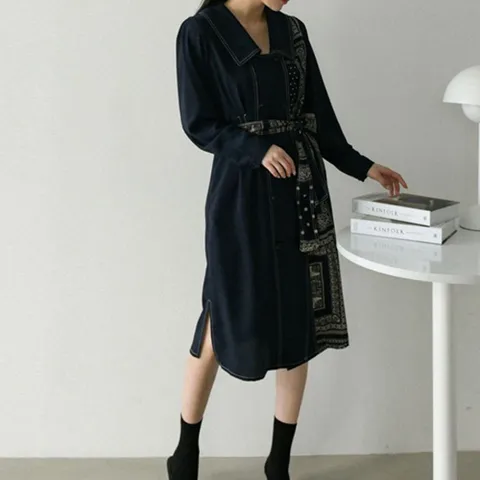 [애슬릿] 여성 페이즐리 트렌치 셔츠 자켓 롱 원피스