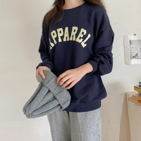 [애슬릿] 국내 생산 면 100% 레터링 봄 여성 맨투맨 티셔츠