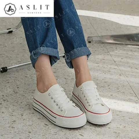 [애슬릿] 여성 키높이 통굽 캔버스 스니커즈 운동화