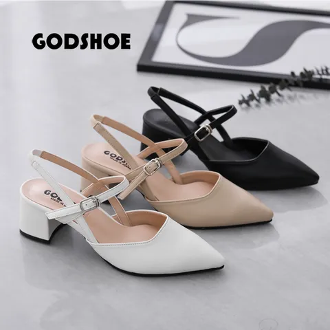 갓슈 엑사이드 5cm 백밴딩 슬링백 미들힐 펌프스