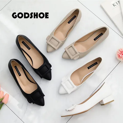 갓슈 메이야 스퀘어 3cm 로우힐 펌프스 단화 플랫슈즈