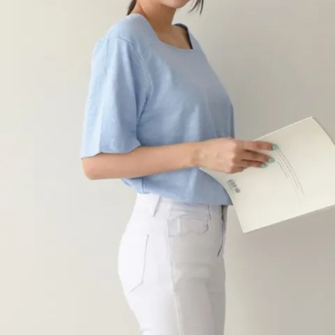 [애슬릿] 국내 생산 면 스퀘어넥 루즈핏 반팔 티셔츠