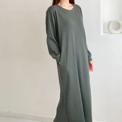 [애슬릿] 국내 생산 홈웨어 루즈핏 긴팔 롱 원피스