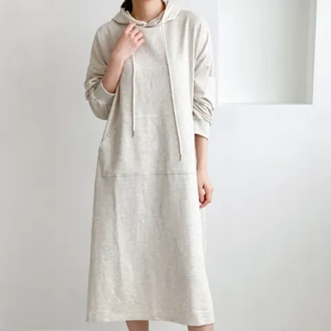 [애슬릿] 국내 생산 면 100% 긴팔 후드 롱 원피스