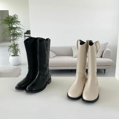 여성 라운드 웨스턴 라인 미들부츠