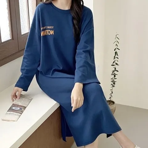 [애슬릿] 국내 생산 옆 트임 여성 루즈핏 홈웨어 롱 원피스