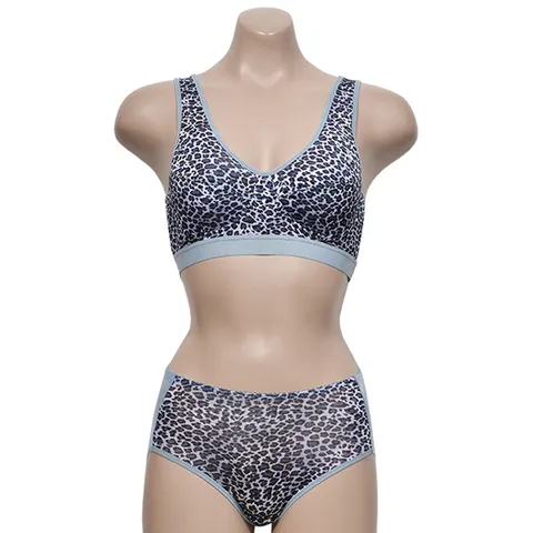 [미코디] 고급스러운 인견 원단 여성 레오파드 스포츠 브라 팬티 세트