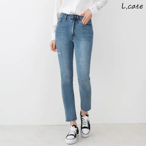 엘케이트 여성 청바지 LDM437 여자 절개 워싱 스판 스키니