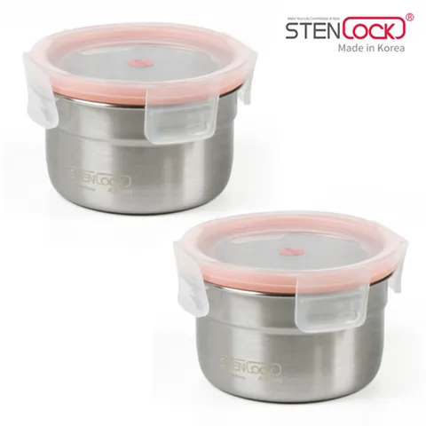 스텐 원형 찬통 4호 420ml 2개세트 양념통 반찬통 소분 밀폐용기