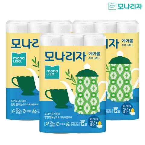 모나리자 에어볼 키친타월 150매*12롤 x 3팩 