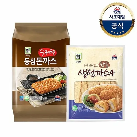 [대림냉동] 수제형 등심돈까스 2,000g x1개 +바삭한 흰살생선까스 1,200g x1개