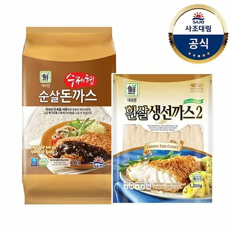 [대림냉동] 수제형 순살돈까스 2,000g x1개+속이꽉찬 통살생선까스 1,200g x1개