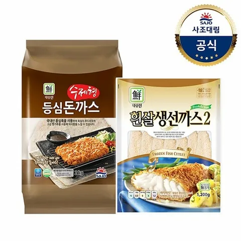 [대림냉동] 수제형 등심돈까스 2,000g x1+속이꽉찬 통살생선까스 1,200g x1