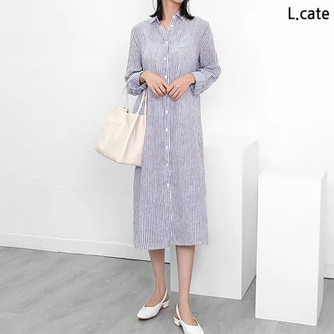 엘케이트 여성 원피스 LCM003 여자 스트라이프 롱 셔츠