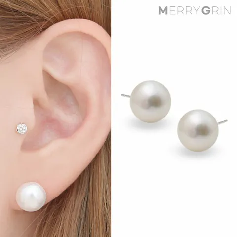 [메리그린] 925실버 담수 진주 귀걸이 10mm