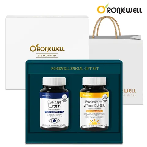[로니웰] 직장인 필수 선물세트 (루테인+비타민D 2000IU) + 쇼핑백