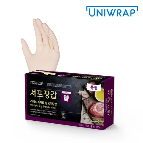 유니랩 요리용 식품용 라텍스장갑 아이보리 100매 중형