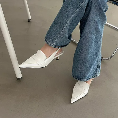 여성 스틸레토 가죽 페니장식 슬링백 힐 6cm