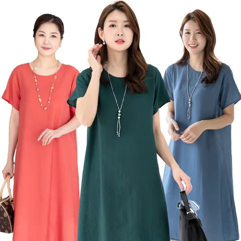 시원한 여성 여름 인견 패턴 소매 원피스 엄마옷 외출복