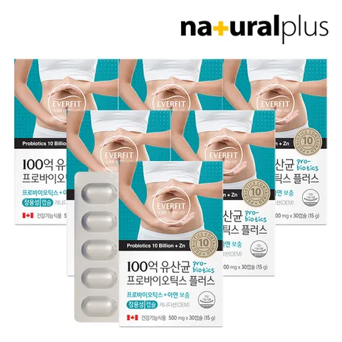 에버핏 장용성 100억 유산균 프로바이오틱스 30캡슐 6박스 / 신바이오틱스 아연