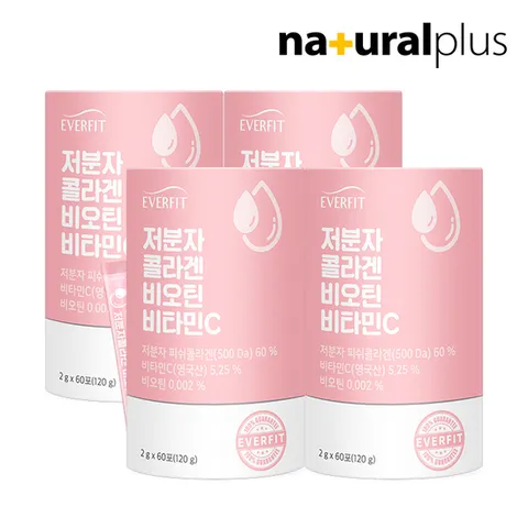 에버핏 어린 저분자 피쉬 콜라겐 비오틴 비타민C 60포 4통 / 히알루론산 먹는엘라스틴 밀크세라마이드