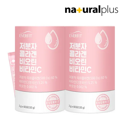 에버핏 어린 저분자 피쉬 콜라겐 비오틴 비타민C 60포 2통 / 히알루론산 먹는엘라스틴 밀크세라마이드