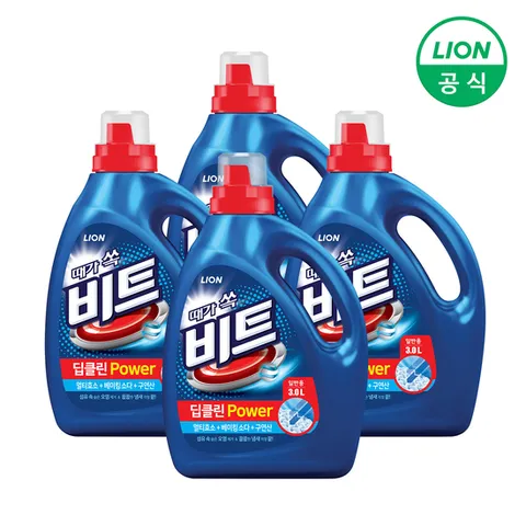 [라이온] 비트 딥클린 POWER 세탁 액체세제 용기 3L X 4개 (일반/드럼용 택1)