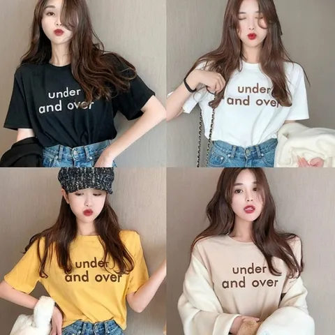 여자 깔끔한 영문 레터링 포인트 데일리 반팔티