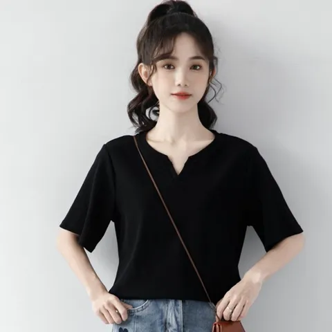 블랙 브이넥 티셔츠 URD-041