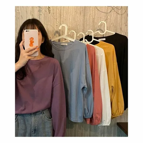 손목 밴딩 기본 라운드 긴팔 티셔츠 여성 여자 데일리