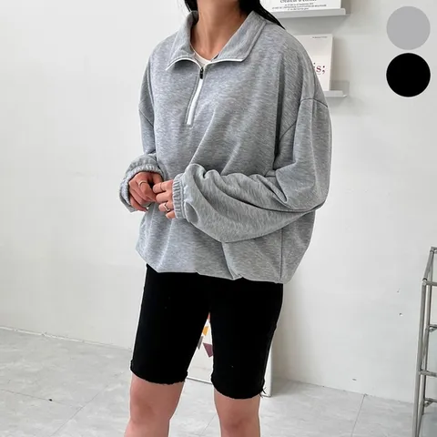 여자 반집업 하프넥 시보리 얇은 맨투맨 긴팔 추리닝
