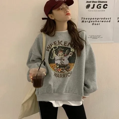 여자 기모맨투맨티셔츠 얇은기모 데일리 티셔츠 2컬러