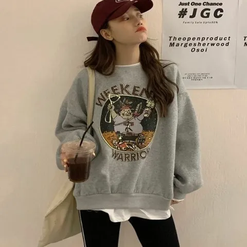 티셔츠 기모맨투맨티셔츠 2컬러 얇은기모 여자 데일리