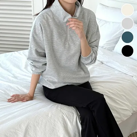 여자맨투맨 간절기 기본스타일 반집업 허리손목밴딩