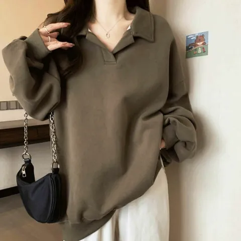 카라 오버핏 맨투맨 여유로운 소매 베이직 아이템
