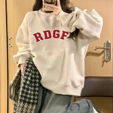 여성 오버핏 간절기 라운드넥 맨투맨 영문 긴팔 티