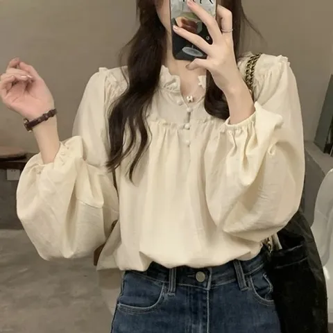 데일리 프릴 버튼 블라우스 크롭기장