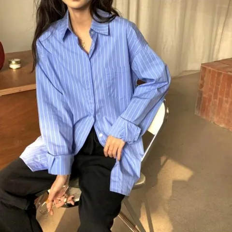 여자 데일리 편한 예쁜 모던 블루 스트라이프 셔츠
