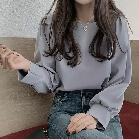 여성 샤방 어깨 셔링 벌룬 긴팔 핀턱 블라우스 셔츠