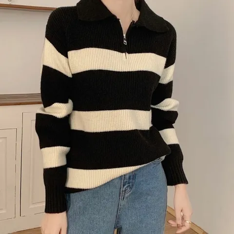 내추얼 데일리룩 단가라디자인 심플 하프집업 니트