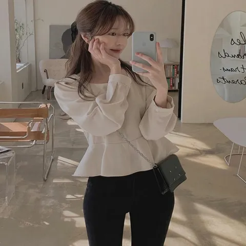 여성 셔링블라우스 레이스 여자 스퀘어넥블라우스